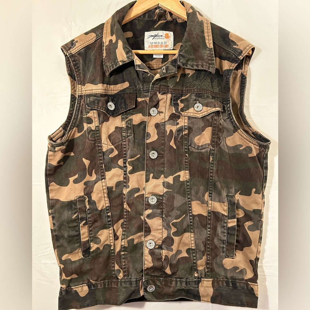Miskeen Originals Embroidered Logo Camouflage Denim Vest Size Lg